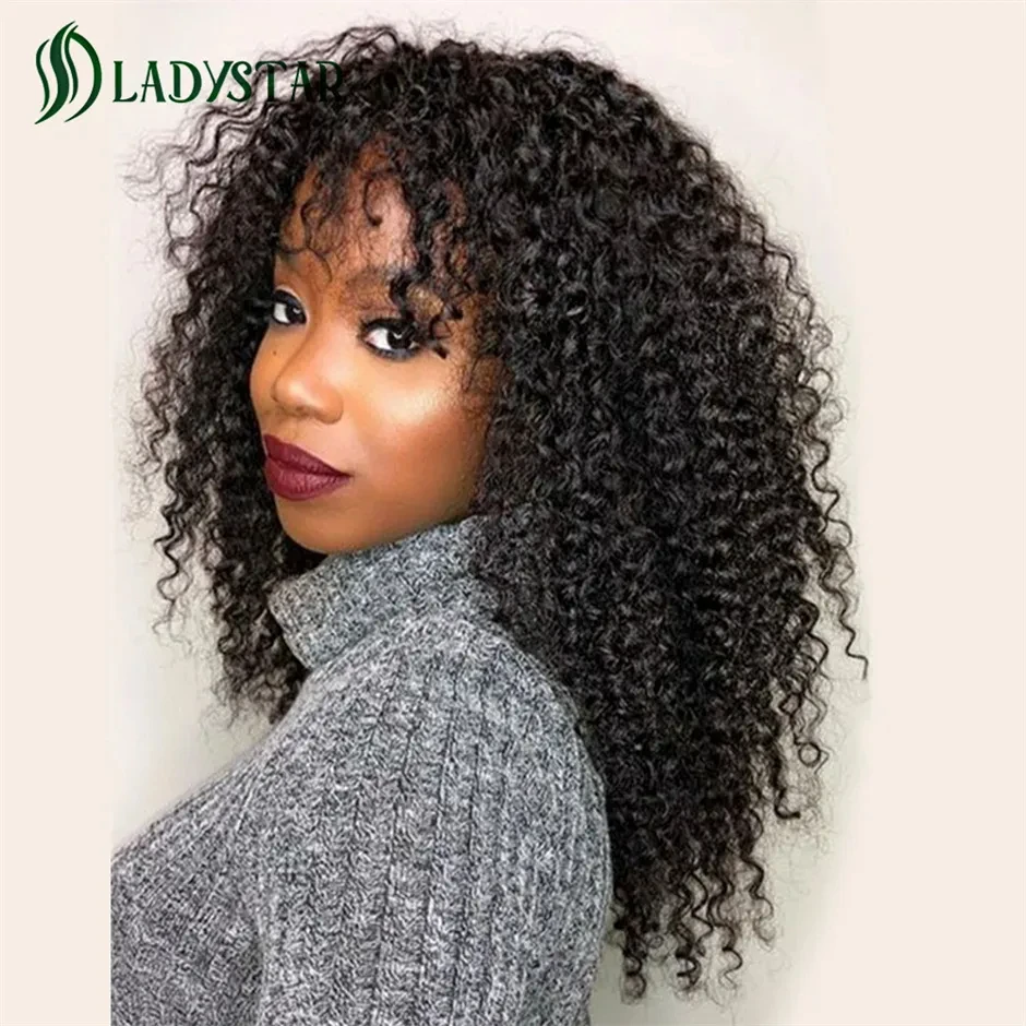 Jerry Curly Human Hair Wigs With Bangs Brazilian Remy Curly Human Hair Wigs F - £37.36 GBP+