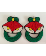 Vintage 2 Handmade Yarn Rainbow Bell on Wreaths 3 in Christmas Tree Orna... - $16.82