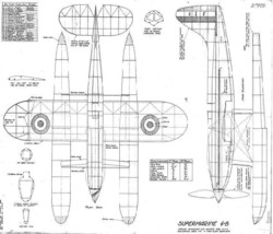 Sky Flyer Plans Supermarine 6B Rubber Power 20&quot; Wingspan - £9.61 GBP