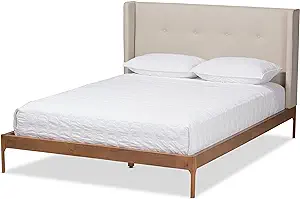 Baxton Studio Brigitte Modern Walnut Wood Platform Bed, King, Beige Fabric - $1,043.99