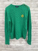 Vintage Chaps Cable Knit Green Sweater Gold Buttons Left Shoulder Size M... - $40.76 CAD
