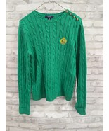 Vintage Chaps Cable Knit Green Sweater Gold Buttons Left Shoulder Size M... - $41.01 CAD