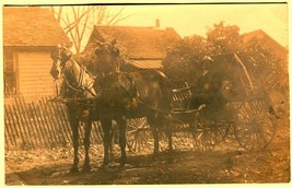 Early 1900s RPPC Real Photo Postcard Named Horses &amp; Buggy Equestrian Man - $11.76