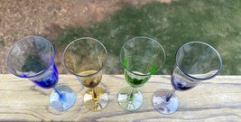 4 Colored Wine Glasses Long Stem 9.25” Circleware Yellow Blue Green Purp... - $39.99