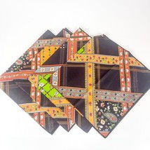 Set of 4 Napkins Mid-Century Cloth Fabric Table Linen Black Orange Mixes... - £15.57 GBP