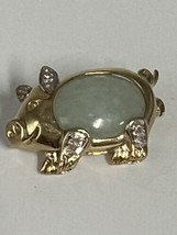 10k Yellow Gold Jade &amp; Diamond Pig Brooch pin And Pendant - £310.32 GBP