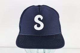Vintage 90s Streetwear S Letter Roped Trucker Snapback Hat Cap Navy Blue - £19.42 GBP