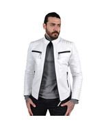 Leather Handmade Genuine Men&#39;s Stylish White Jacket Lambskin Biker Motor... - $2,148.12 MXN+