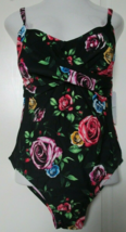 LYSA Black one piece floral print swim suit size 0X Faux wrap top shelf bra - £15.60 GBP