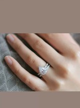 2carat pear LabCreated diamond halo bridal set engagement ring band 14k wgold Fn - £58.41 GBP