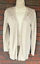 Beige Open Cardigan Small Rose Gold Studs Bling Long Sleeve Sweater Soft Jacket - £5.32 GBP