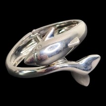 BRACELET  Spring Loaded Cuff Style Silver colored Dolphin Swimming Chunky - £6.67 GBP