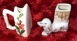 Vintage Ceramic Toothpick Holders Dog Is Occupied Japan Iron Is Unmarked - £11.95 GBP