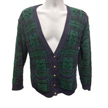  Vintage Robert Scott Ltd Womens M Wool Cardigan Green Navy Plaid Chunky... - $45.59