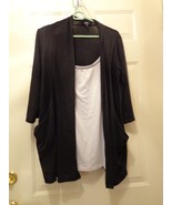Women&#39;s AGB Black Gray Tunic Sweater Attached Cardigan Top 3/4 Sleeve Po... - $157.33 MXN