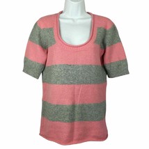 Maurices Pink Gray Striped Sweater Short Sleeve Scoop Neck Stretch Knit Top Sz L - £13.68 GBP