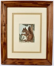 Original Hand Colored Etching Chickaree by Lynn Meiners Framed Artwork 1... - $84.99