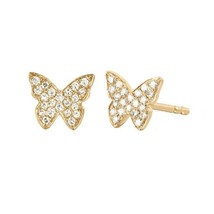 0.15 CT Genuine Moissanite Butterfly Stud Earrings 14K Yellow Gold Plated Silver - £80.32 GBP