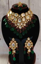 Bollywood Style Gold Plated Indian Kundan Necklace Choker Green Jewelry Set - £112.58 GBP