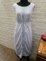 Vintage Tricot White Nylon Night Gown Size Medium blue embroidery lace - £9.53 GBP