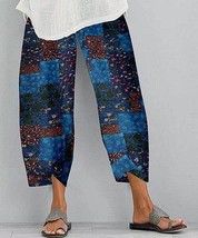 Pantalon Navy Floral Patchwork Tulip-Hem Crop Pants Large L - £18.20 GBP