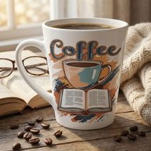 Latte Coffee Mug with Book Lover Illustration – Cozy Reading Gift Cup - $18.66