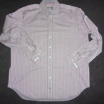 Bugatchi Uomo Long Sleeve Striped Shirt Black Button Front Mens 2XL - £19.43 GBP