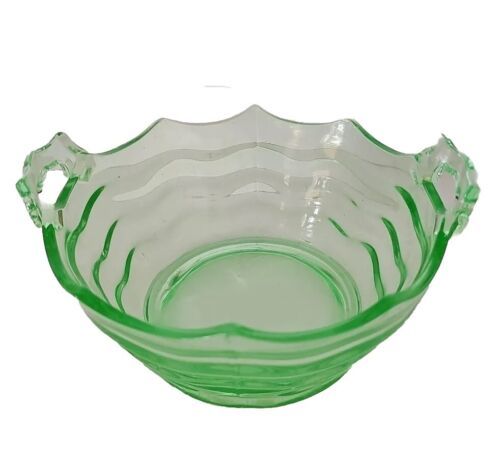 Primary image for Uranium Glass Bowl Glow Green Glass Jenkins Tearoom Ocean Wave Bowl Vtg