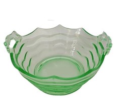 Uranium Glass Bowl Glow Green Glass Jenkins Tearoom Ocean Wave Bowl Vtg - $29.65