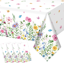 4Pcs Spring Floral Plastic Tablecloth,Pink Purple Blue Flower Butterfly - £10.92 GBP