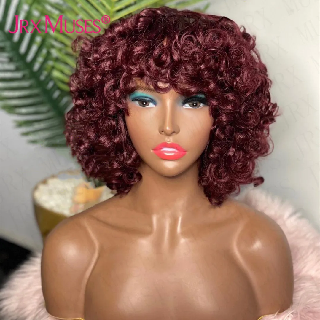 99J Fumi Curly Bob Human Hair Wigs with Bangs Short Rose Curly Glueless Full - £72.09 GBP+