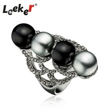 LEEKER Luxury Design Personality 4 Balls Long Rings For Women Silver Color Imita - £8.53 GBP
