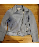 H&amp;M Light Blue Faux Suede Zip Up Motorcycle Jacket Size 6 - $312.36 MXN