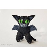 Mini Black Cat Art Doll, Bat Cat Plush Art Toy, Felt Halloween Kitten, L... - £15.93 GBP
