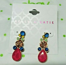 Kelly &amp; Katie Fashion Earrings Gold Tone Dangle Gemstone Earrings Pink Blue NEW - £11.41 GBP