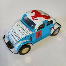 VW Bug Tin Car Toy Crafted From Scrap Tin Metal Blue &amp; White Red Stallion - $263.80 MXN