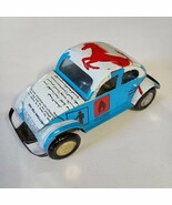 VW Bug Tin Car Toy Crafted From Scrap Tin Metal Blue &amp; White Red Stallion - $263.80 MXN