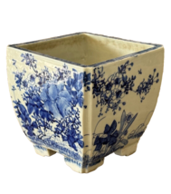 Finely Chinese Square Blue and White Porcelain Calligraphy Flower Pot Planter - $599.00