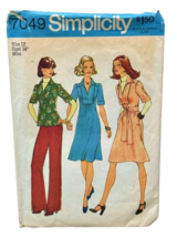 70s Simplicity Pattern 7049 Wide-Leg Pants Dress Top Size 12 / 34 Hippie VTG CUT - $4.88