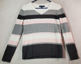 Karen Scott Sweater Womens Petite Small Multi Striped Cotton Long Sleeve V Neck - £12.10 GBP