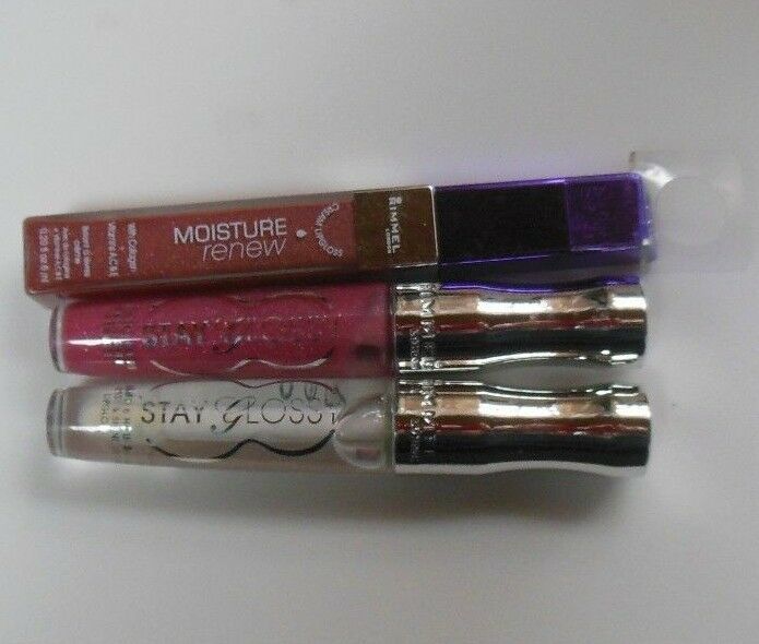 Rimmel Stay Glossy & Moisture Renew Lip Gloss # 160, 820 & 125 Lot of 3 - $18.80