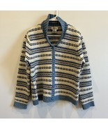 TALBOTS Shawl Collar Cardigan Patterned Blue White Size L Wool Cashmere ... - $41.01 CAD