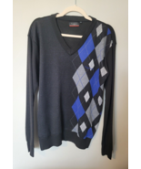 Pierre Cardin Argyle Patterned Cardigan Sz M Medium Sweater Black Blue G... - $232.42 MXN