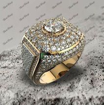 14k Yellow Gold Finish Men&#39;s Diamond Prong Set Circle Cluster Wedding Band Ring - £156.71 GBP