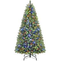 6Ft Prelit Premium Artificial Hinged Christmas Tree With 330 Warm White &amp; Multi- - £138.40 GBP