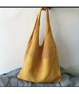 Crochet Braided Hollow Woven Shoulder Bag Gold Yellow 22.8 In X 15 In - £10.96 GBP