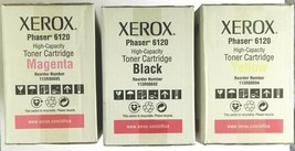 Lot Of 3 New Xerox Phaser 6120 Toners. Black, Yellow, Magenta - £40.19 GBP