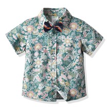 Summer Boy Shirts For Children Short Sleeve Green Flower Kids Button Shirt Turn- - £44.31 GBP