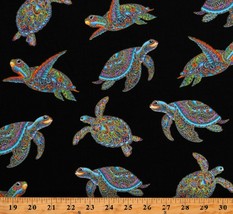 Cotton Sea Turtles Metallic Ocean Animals Black Fabric Print by the Yard D468.38 - £11.18 GBP