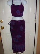 2 Pc PURPLE/BLUE Fish Print Sarong Outfit Size Small Women&#39;s Euc - £14.57 GBP